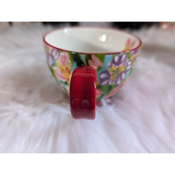 Potter's Studio Footed Coffee Red Mug with Beautiful Colorful Flowers New - Picture 4 of 9